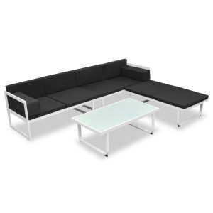 vidaXL 4-tlg. Garten Lounge Set mit schwarzen Auflagen und weißem Aluminiumrahmen.