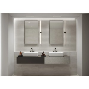 Badezimmer mit Cersanit Wandfliese Durin Grys Matt, strukturierte Oberfläche und Muster, 30x60 cm.