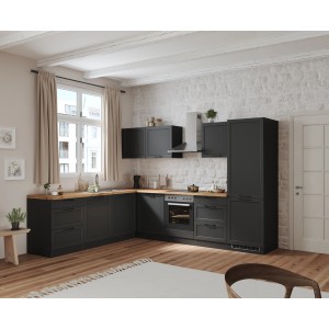 Moderne Held Winkelküche Kempten, 300 cm, Graphit/Grau, ohne E-Geräte.