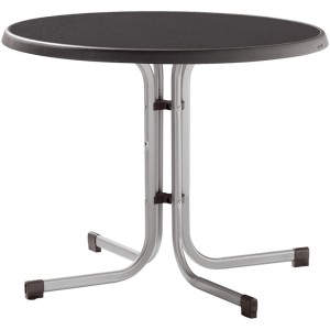 Runder, schwarzer Sieger Klapptisch (Ø 86 cm) mit Stahlgestell für Garten oder Balkon.