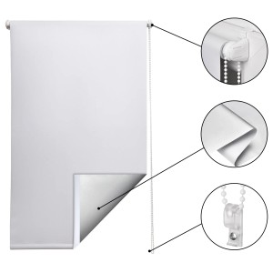 Weißes Sol Royal Thermorollo SolReflect T42 95x160cm mit Details zur Beschichtung und Bedienung.