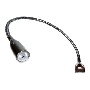 Flexible LED Bettleuchte in Silbergrau mit USB-Ladefunktion, warmweißes Licht.