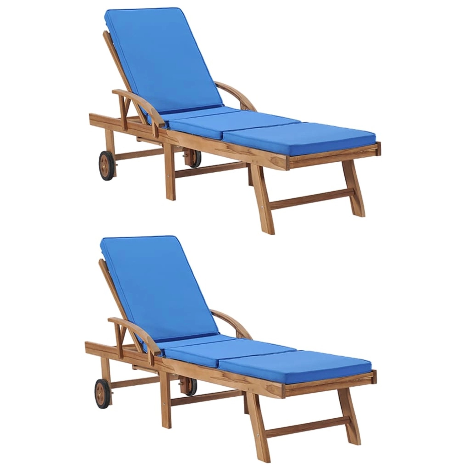 vidaXL Sonnenliegen mit Auflagen 2 Stk Massivholz Teak Blau 3054636