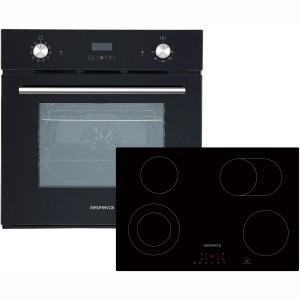 Respekta Herdset Joel + Benjamin: Schwarzer Einbaubackofen mit Glaskeramikkochfeld. Modernes Design für die Küche.