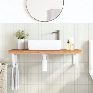 vidaXL Waschbeckenregal Wandmontage Stahl und Massivholz Buche 3302446