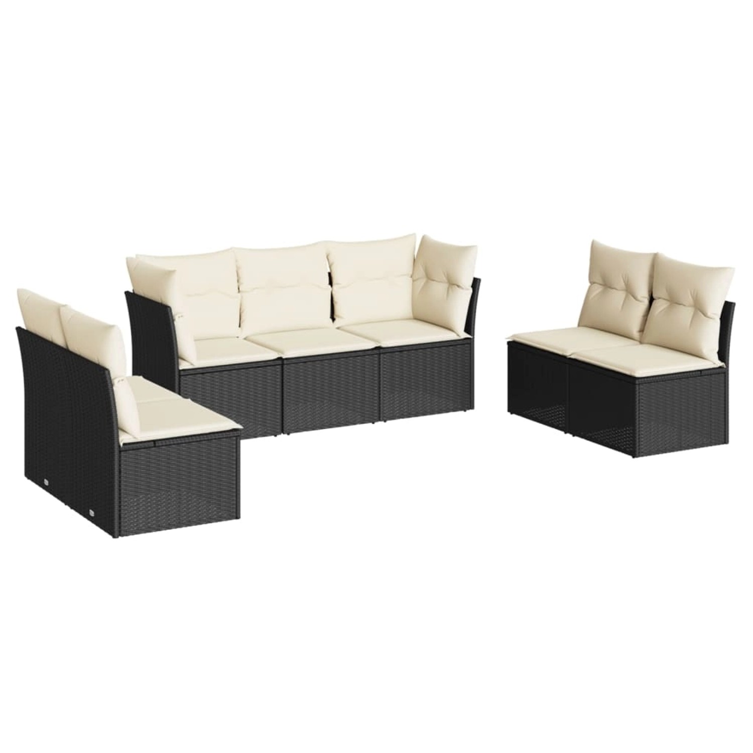 vidaXL 7-tlg Garten-Sofagarnitur mit Kissen Schwarz Poly Rattan Modell 45