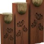 Ferrum Art Design Säulen-Set Stone, 3 Säulen in Rostoptik mit Kalkbetontöpfen und Blumenornamenten.