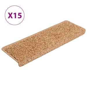 Beige VidaXL Teppich-Treppenstufe, 65x21x4 cm, 15er Set. Stufenmatte für mehr Sicherheit und Komfort.