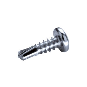 Einzelne GOEBEL Bohrschraube Linsenkopf 4,8x19mm aus verzinktem Stahl mit Innenvierkant-Antrieb.