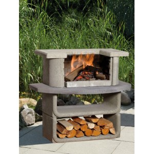 Buschbeck Grillbar Kingston aus Beton mit Feuerholz und Grillrost. Ideal für Garten und Terrasse.