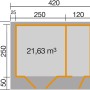 Grundriss Weka Gartenhaus Brixen: 2 Räume, Satteldach, 370x250 cm. Ideal als Gerätehaus oder zur Entspannung.