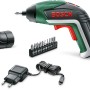 Bosch IXO Akkuschrauber Generation V mit Winkeladapter, Bits und Ladegerät.