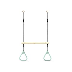 OutdoorToys Schaukelstange in Mintgrün mit Turnringen und Trapezstange für Spieltürme.