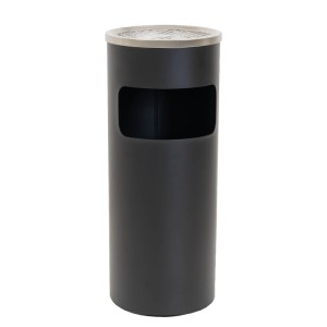 TRUTZHOLM Abfalleimer mit Aschenbecher 30L Metall Pulverbeschichtet Mülleimer Schwarz