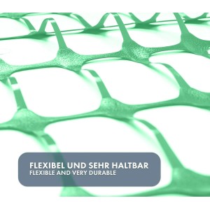 Detailaufnahme: Grüner KARAT Absperrzaun Chester, Maschenweite 10x4 cm, flexibel und haltbar.