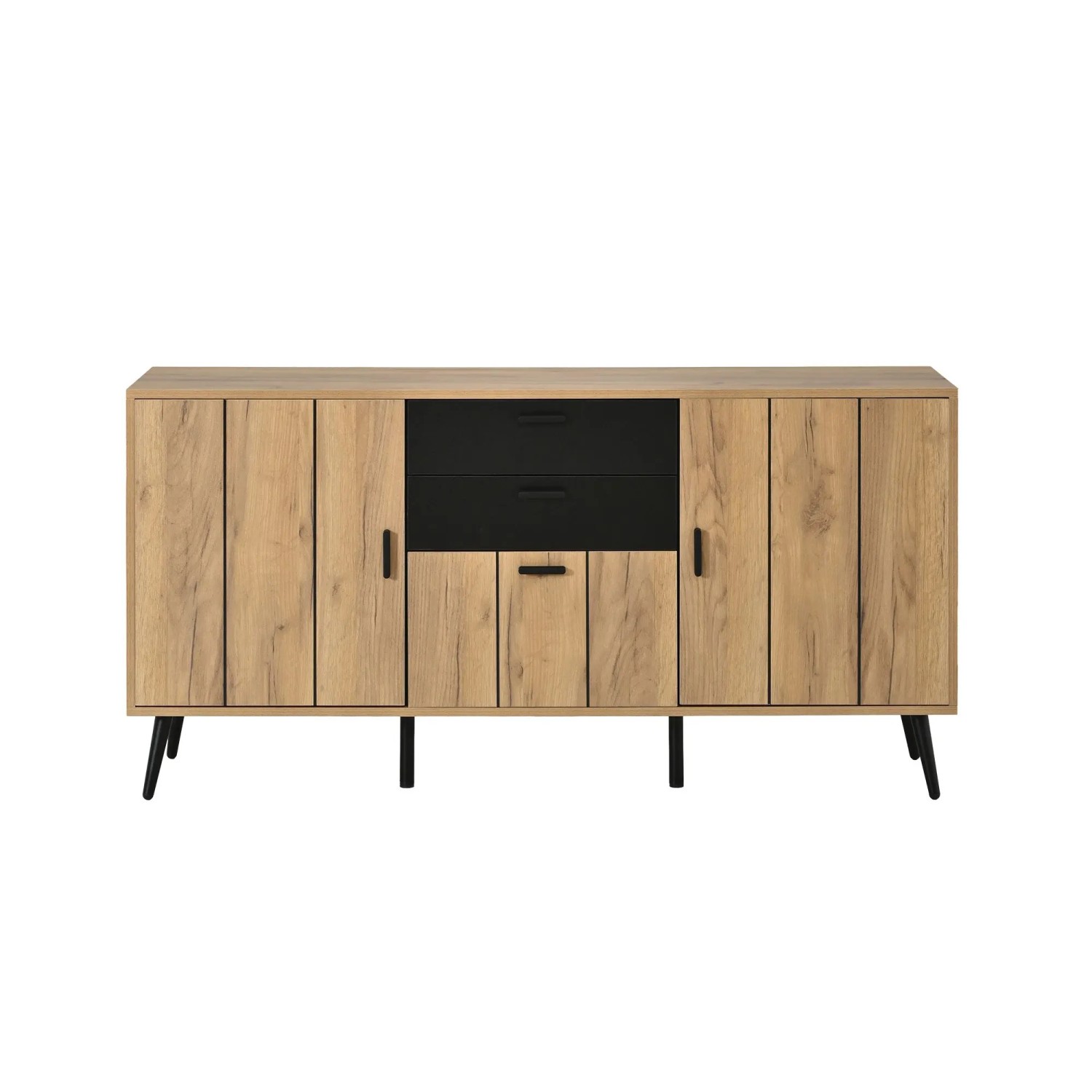Merax Sideboard 140x35x67 cm Schwarz Holzoptik 3 Türen