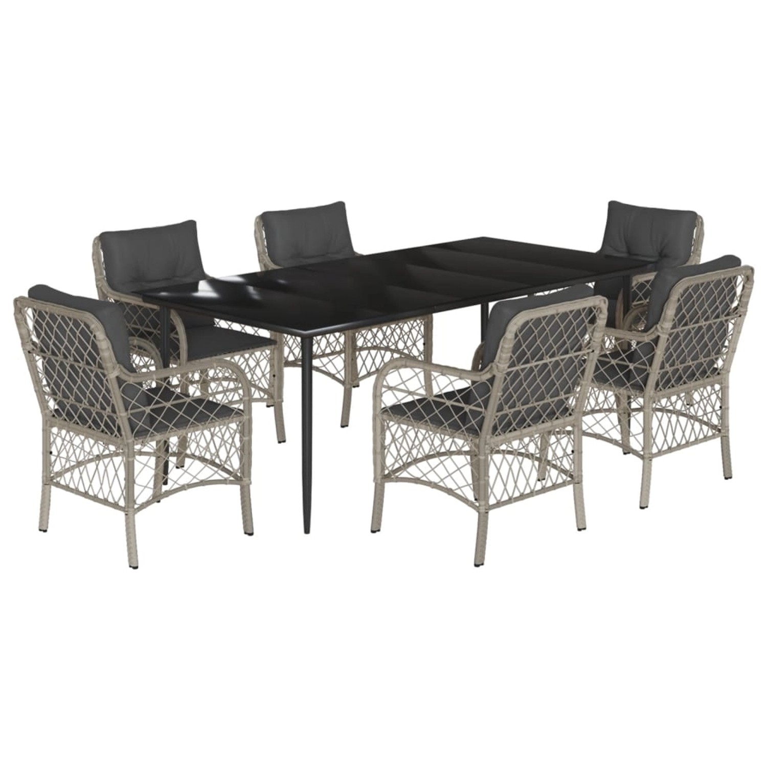 vidaXL 7-Tlg Garten-Essgruppe mit Kissen Hellgrau Poly Rattan 3212171 günstig online kaufen
