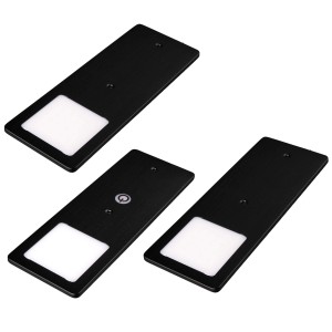 3er Set kalb LED Unterbauleuchten, schwarz, flach, mit Touchdimmer und warmweißem Licht.
