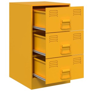 Set aus 2 senfgelben Nachttischen aus Stahl mit 3 Schubladen.