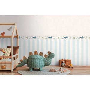 Kinderzimmer mit A.S. Creation Dino Bordüre in Blau, Grün und Weiß. FSC®-zertifiziert.