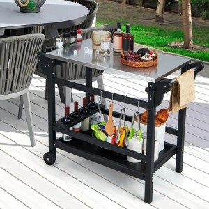 Costway Grillwagen Outdoor mit Gewürztablett & Weinflaschenregal