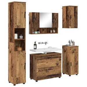 vidaXL Badezimmermöbel-Set mit Tür 5-Tlg Altholz Sperrholz und Metall 3393081