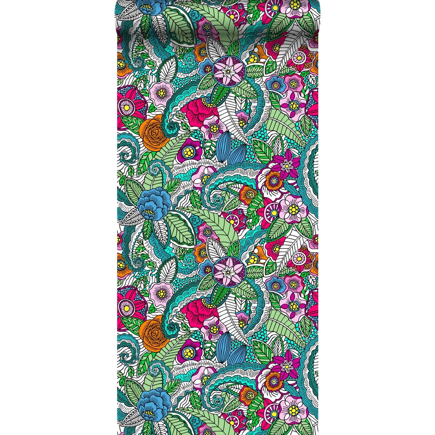 ESTAhome XXL-Vliestapete Blumenmandalas Rosa Grün Orange Lila und Blau 50 x günstig online kaufen
