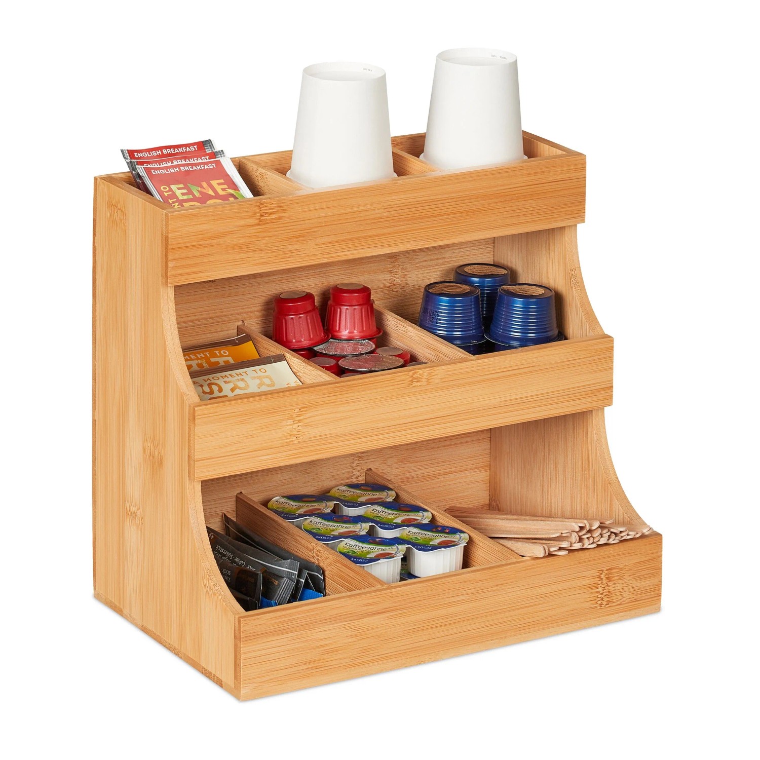 Relaxdays Kaffee Organizer Bambus Natur 9 Fächer 24 cm x 26,5 cm x 17,5 cm 1 kg