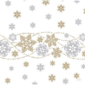 Duni Servietten Dunisoft Glitter, weiß mit goldenen und silbernen Schneeflocken, 12 Stück.