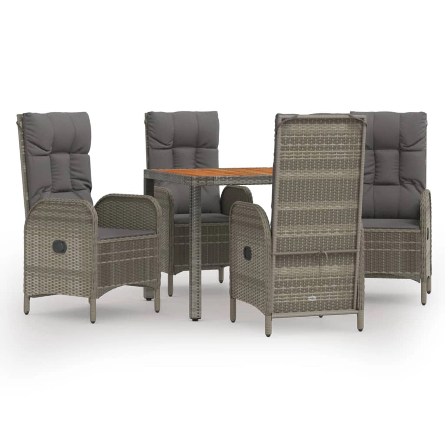 vidaXL 5-Tlg Garten-Essgruppe mit Kissen Grau Poly Rattan 3185039