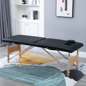 HOMCOM Massageliege, mobil und höhenverstellbar, mit schwarzer Polsterung und Holzgestell.