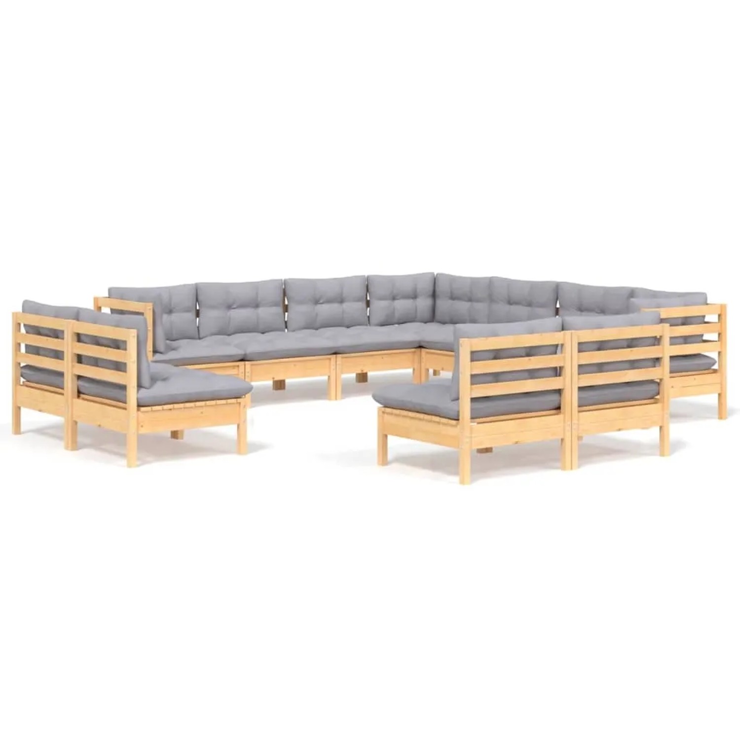 vidaXL 11-Tlg Garten-Lounge-Set mit Grauen Kissen Massivholz Kiefer 3096862 günstig online kaufen