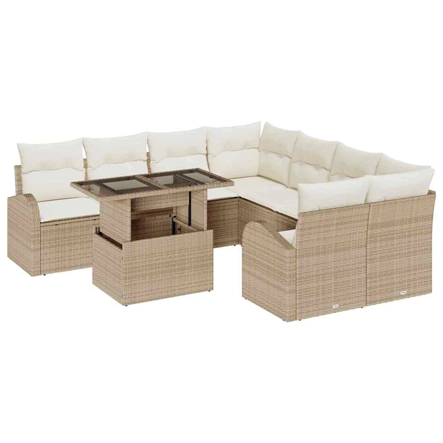 vidaXL Garten-Sofa-Set mit Kissen 9-Tlg Beige Poly Rattan 3348617 günstig online kaufen