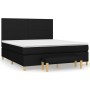 Schwarzes Boxspringbett 180x200 cm mit Matratze, Bank und Stoffbezug.