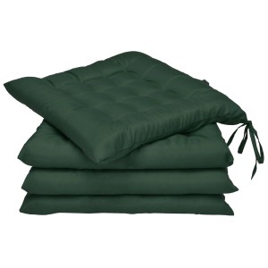 4er Set Beautissu Lea Stuhlkissen 40x40cm in Dunkelgrün mit Steppung und Bindebändern.