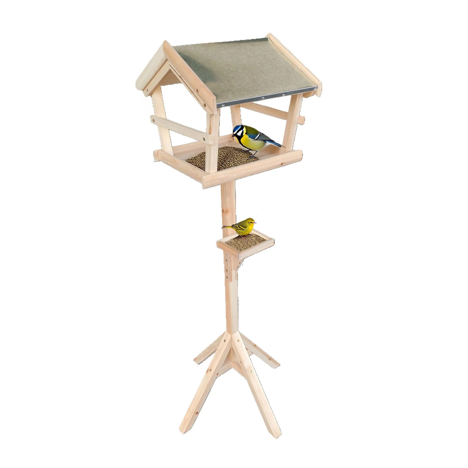 Relaxdays Vogelfutterhaus Tannenholz Eisen Natur Freistehend 121 cm x 36 cm x 30 cm 2,4 kg