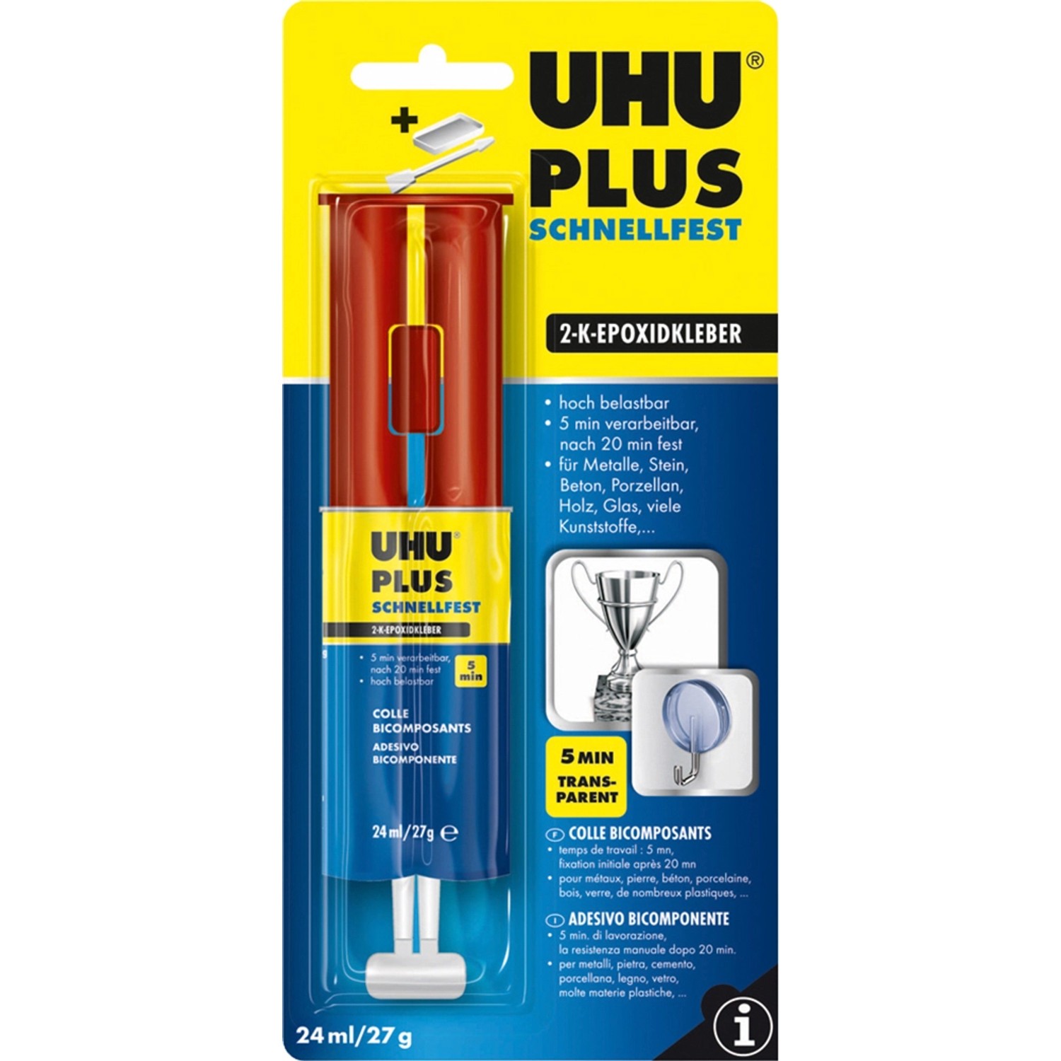 Uhu Plus Schnellfest 2-K-Epoxidkleber Doppelkammer-Spritze Transparent 27 g