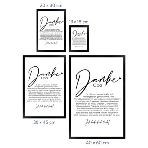 WANDStyle gerahmtes Poster "Danke Opa" in verschiedenen Größen als Geschenkidee.