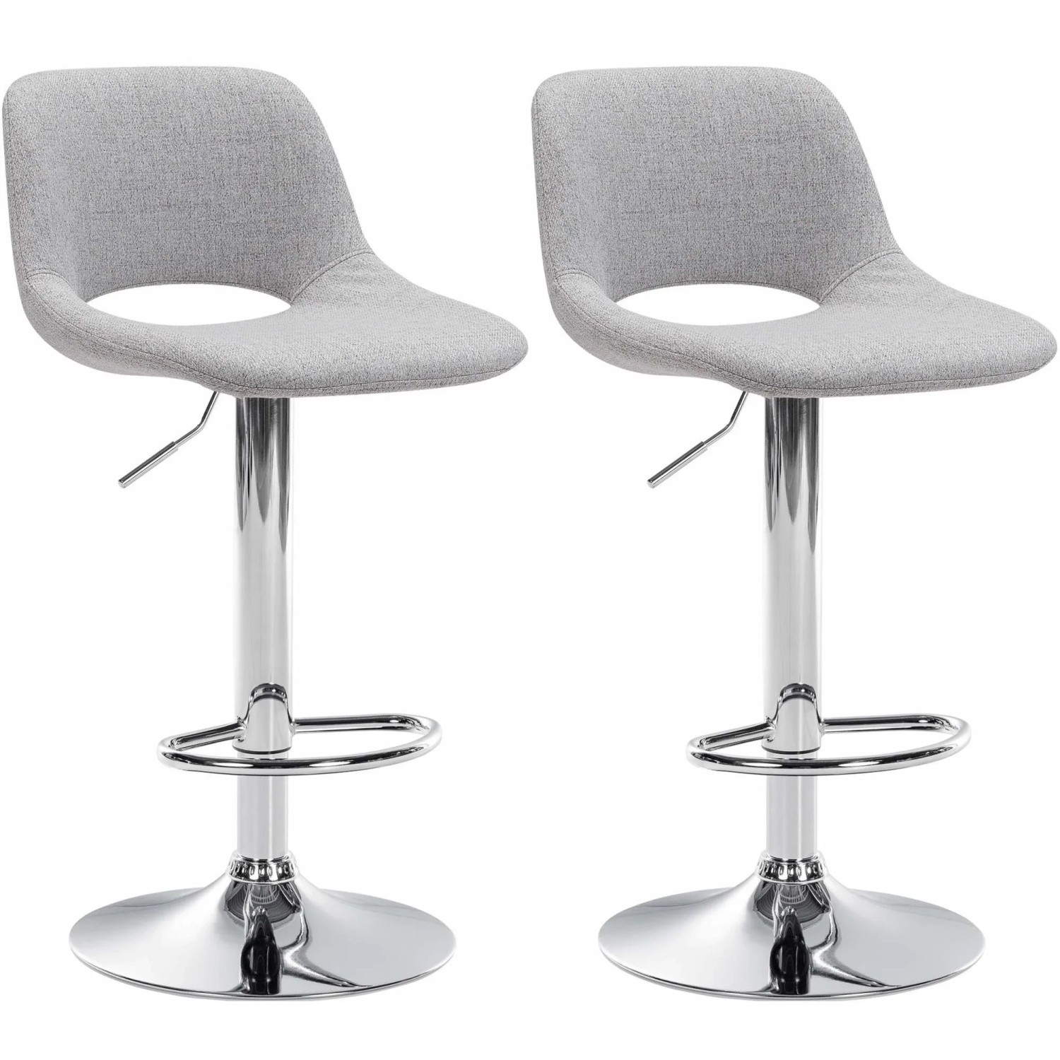 DELUKE Barhocker 2er Set JAKSON Hellgrau Stoff Chrom Barstuhl Mit Lehne Tresenhocker Tresenstuhl