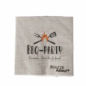 Boltze Servietten-Set BBQ, beige-grau mit Grillmotiv. Papierservietten für die Tischdeko.