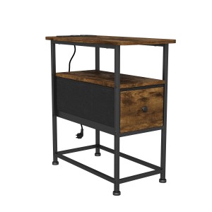 PXloue Beistelltisch Nachttisch mit Steckdosenleiste 1 Schubladen 60x30x62cm Braun