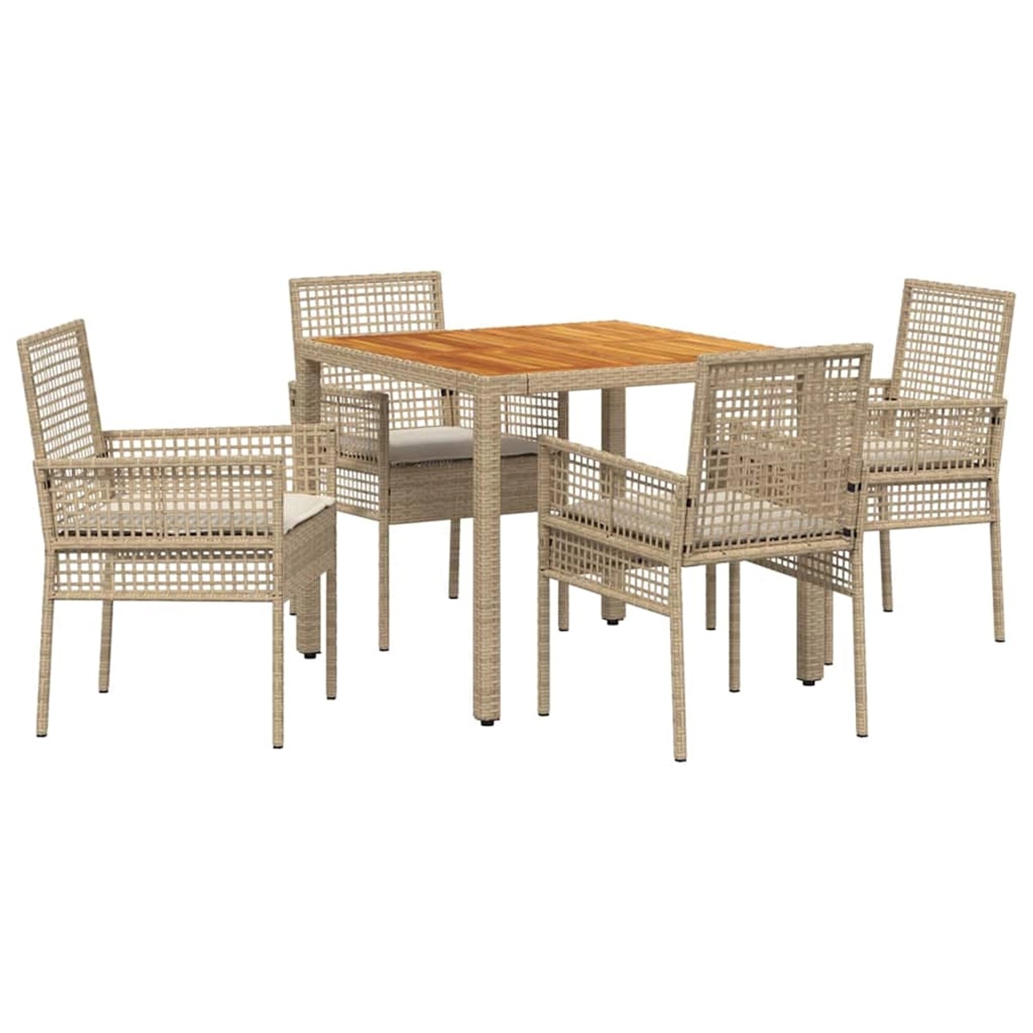 vidaXL 5-Teiliges Garten Esstisch Set mit Beigen Kissen Poly Rattan 3334918 günstig online kaufen