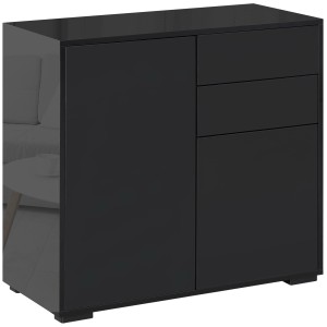 Schwarzes HOMCOM Sideboard mit Schubladen und Schranktür, Hochglanz-Optik. Ideal als Kommode.