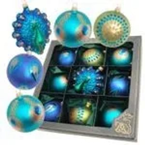 Christbaumkugeln Weihnachtskugeln + Vogelfigur Glas Ø 8-11 cm 9 Stück blau
