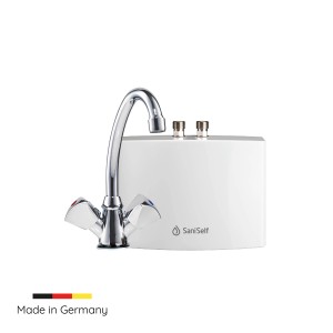 SaniSelf Kleindurchlauferhitzer 3,5 kW mit Armatur für Handwaschbecken.