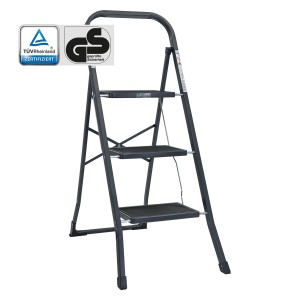 TRUTZHOLM Trittleiter mit 3 Stufen, klappbar, anthrazit, TÜV/GS geprüft bis 150 kg.
