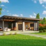 Lasita Maja Ferienhaus Domeo 10 in Carbongrau mit Anbau und Pultdach im Garten.