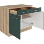 OPTIFIT Savona405 Unterschrank, 100 cm, steingrün mit Arbeitsplatte in Wildeiche, zwei Schubladen und zwei Türen.