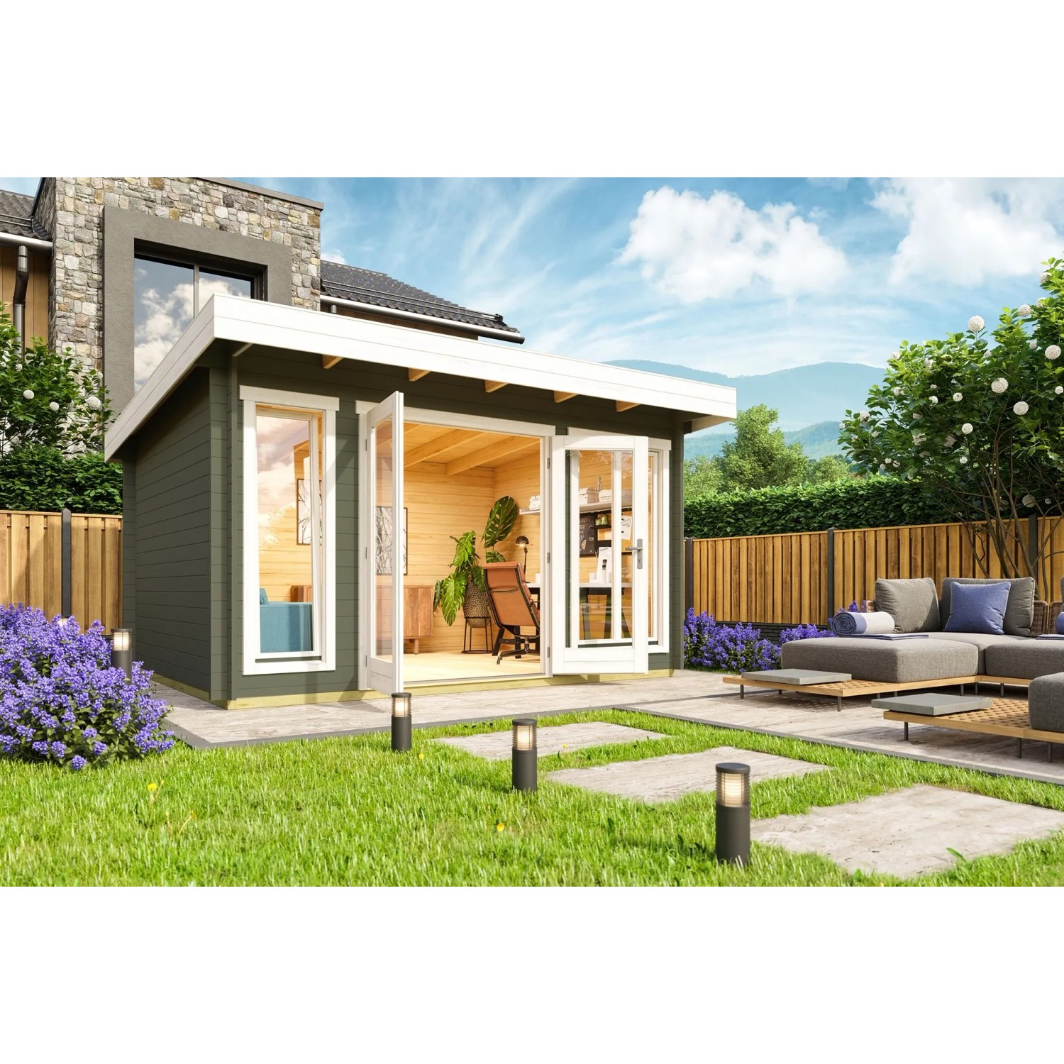 Lasita Gartenhaus Dorset 2 Grau-Grün 390 cm x 300 cm