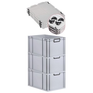 PROREGAL SuperSparSet 3x Eurobox Nextgen Color Mit Auflagedeckel HxBxT 32x40x60cm 65 Liter Grau Griffe Schwarz Geschlossen Eurobehälter Transportbox